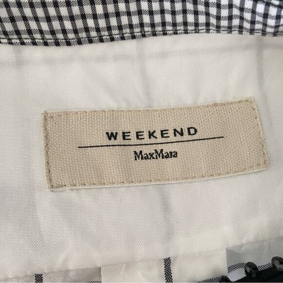 Weekend Max Mara Window Pain Check White Black Blouse Beaded Collar size large - Picture 7 of 9